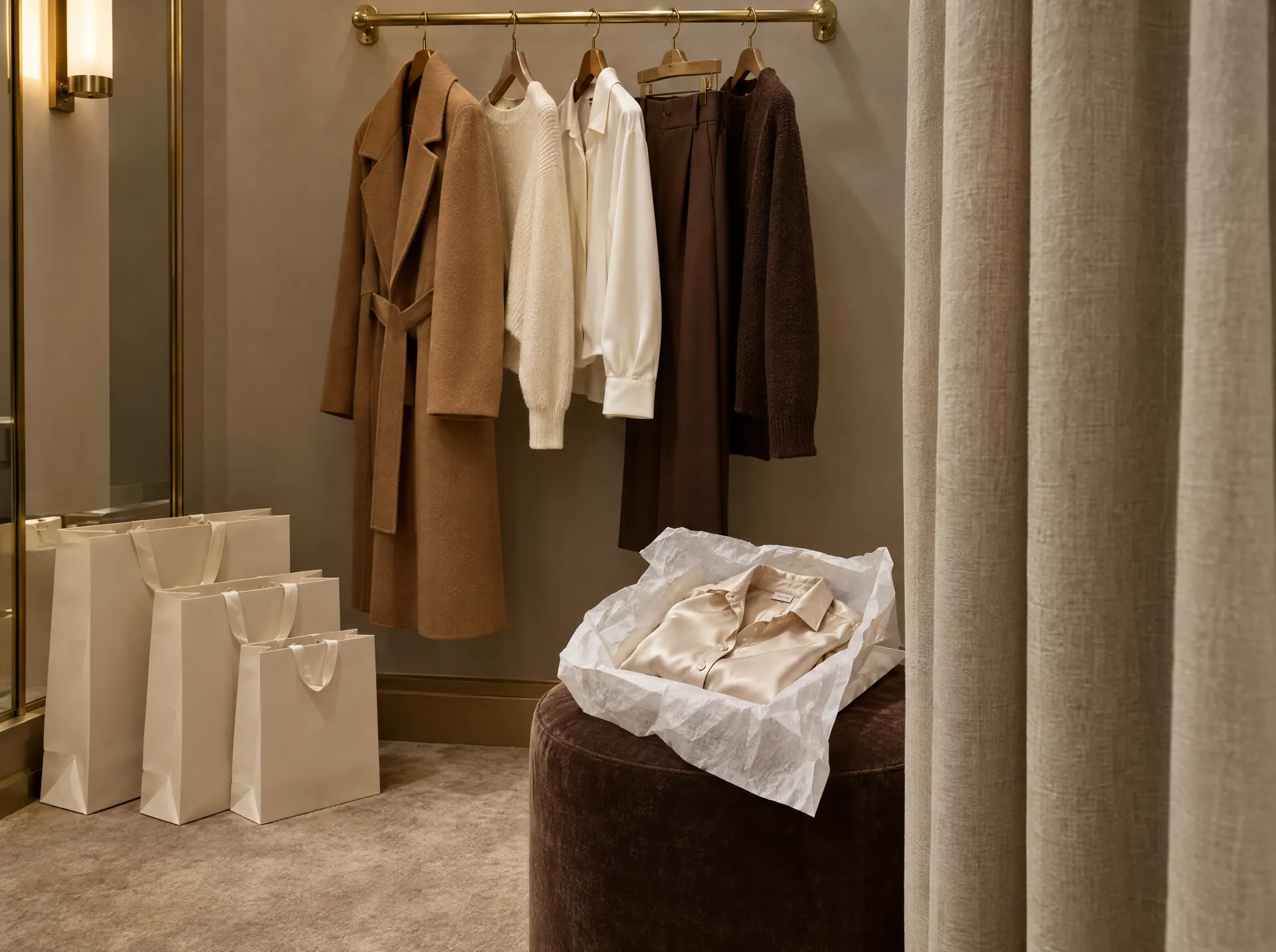 A fitting room prepared for a personal shopping appointment