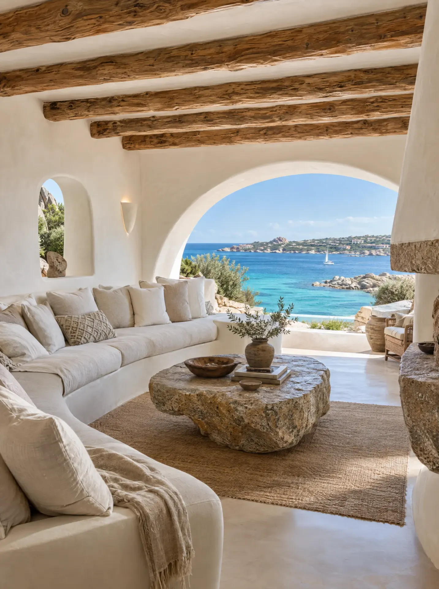 Villa living room opening to the sea